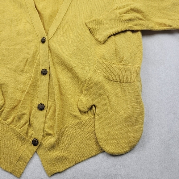 O'md wool blend yellow mitten pocket vintage button crop back cardigan - Picture 2 of 7